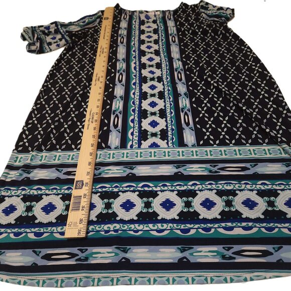 Kim Rogers Curvy dress Women's 1X mid-length Blue green black white design fall - Picture 5 of 13